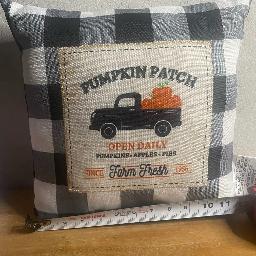 Harvest Plaid Pumpkin Patch Farmhouse Truck Decorative Pillow Fall Halloween